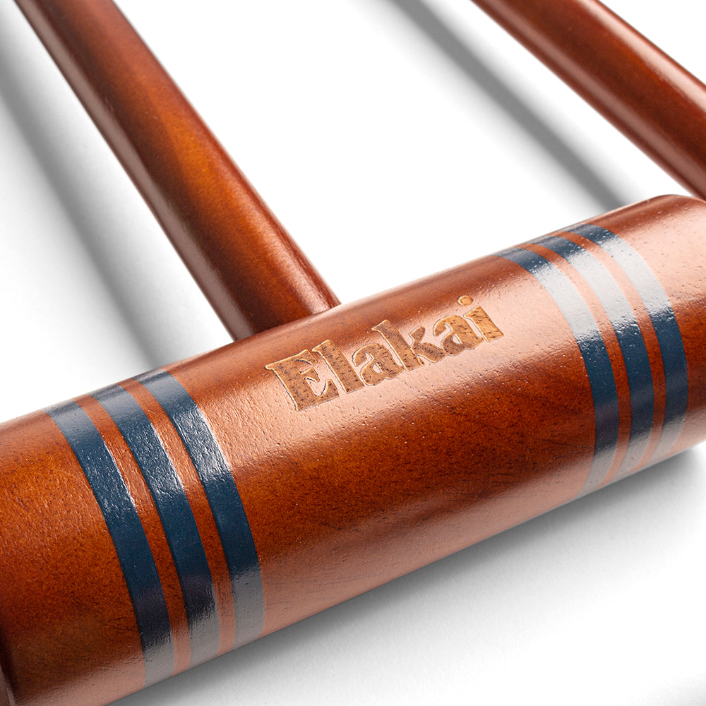 Up close of wooden Elakai croquet mallet