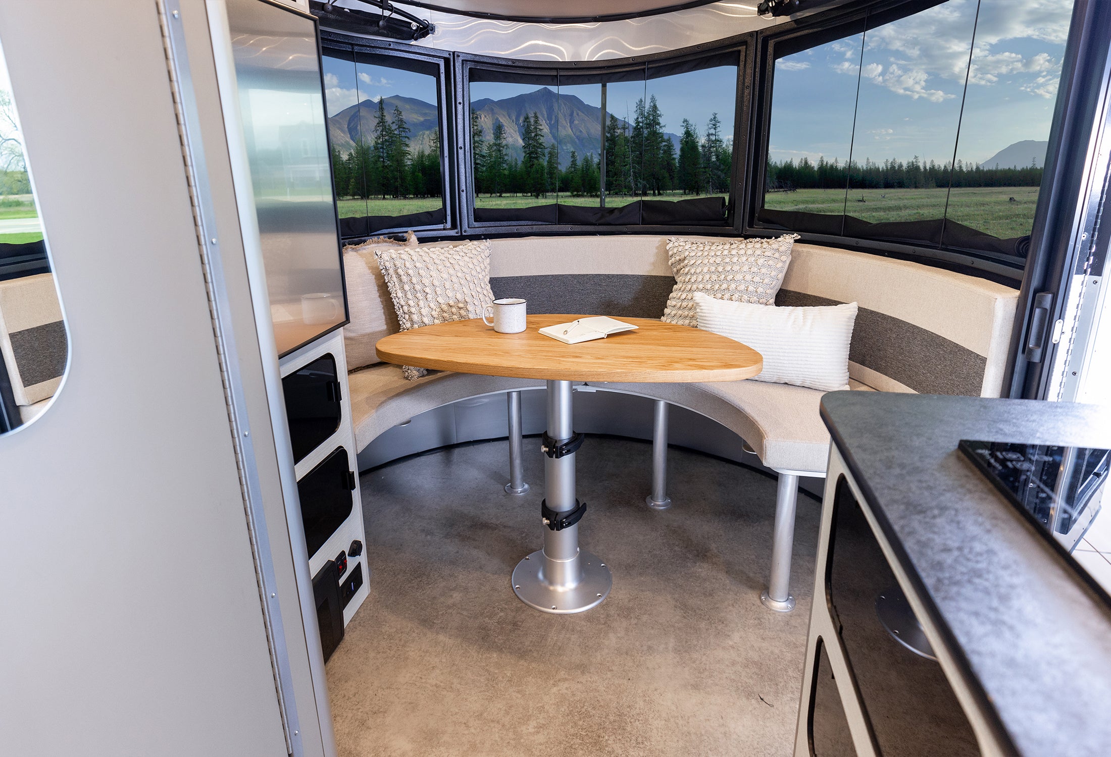 Airstream Wood Front Dinette Table Upgrade for Basecamp Travel Trailers